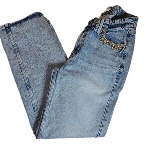 Good American Jeans Womens 6/28‎ Light Wash Crystal Fringe High Rise Straight